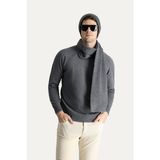 Kiğılı Yarım Balıkçı Yaka Slim Fit Dar Kesim Dikişsiz Desenli Triko Kazak - Orta Füme