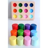 Kikadu Montessori Eşleştirme Tablalı Silindirler& Eğitici Kart& Çanta - 12 Renk