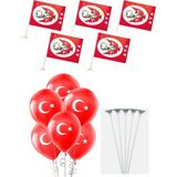 Kikajoy 5 Çıtalı Büyük Bayrak Ata - 5 Ata Balon - 5 Balon Çubuğu - Kırmızı - Beyaz