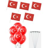 Kikajoy 5 Çıtalı Büyük Bayrak Ay Yıldız - 5 Ay Yıldızlı Balon - 5 Balon Çubuğu - Kırmızı