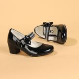 Kiko 752 Siyah Rugan 4 cm Topuk Günlük Kız Çocuk Babet