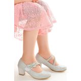 Kiko Kids 750 Cupra Gunluk Kiz Cocuk 4 Cm Topuklu Babet Ayakkabi Gumus