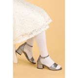 Kiko Kids Alexa Günlük Kız Çocuk 4 Cm Topuklu Sandalet Abiye Ayakkabı - Platin