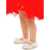 Kiko Kids Babe Cilt Cırtlı Fiyonklu Kız Çocuk Babet Ayakkabı - Beyaz Sedef