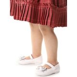 Kiko Kids Ege 202 Rugan Beyaz Cırtlı Kum Sim Fiyonklu Kız Çocuk Babet Ayakkabı