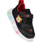 Kiko Kids Puff Cırtlı Işıklı Faylon Taban Erkek Bebek Spor Ayakkabı - Siyah - Kırmızı