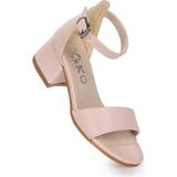 Kiko Kids Sheila Cilt Günlük Kız Çocuk 4 Cm Topuklu Sandalet Abiye Ayakkabı - Pudra