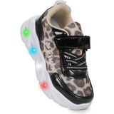 Kiko Kids Teno Leopar Desenli Cırtlı Işıklı Kız Bebek Spor Ayakkabı - Siyah