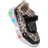 Kiko Kids Teno Leopar Desenli Cırtlı Işıklı Kız Çocuk Spor Ayakkabı - Siyah