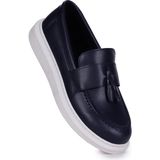 Kiko Kids Tula Cilt Fiyonklu Erkek Çocuk Ayakkabı Mikrofiber Düz Taban Slip-On Model - Lacivert