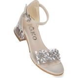Kiko Kids Yangu Vakko Taşlı Kız Çocuk 3 Cm Şeffaf Topuklu Sandalet Abiye Ayakkabı - Altın