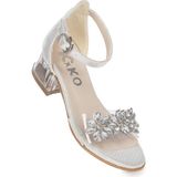 Kiko Kids Yangu Vakko Taşlı Kız Çocuk 3 Cm Şeffaf Topuklu Sandalet Abiye Ayakkabı - Sedef