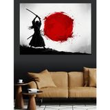 Kılıç Japon Bayrağı Savaşçı Dekoratif Kanvas - Mdf Ahşap Tablo