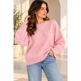 kılıçbey tekstil Kadın Pembe Bisiklet Yaka Oversize Triko Yumoş Kazak