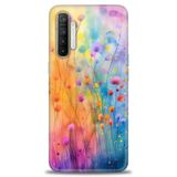 Kılıf HD Baskılı Kılıf + SERAMİK TAM KAPLAYAN EKRAN KORUYUCU 413 Beyaz Çicek Desenli Realme XT ile uyumlu