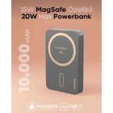 Kılıf House 10.000 Mah 15W Magsafe Uyumlu Manyetik Hızlı Şarjlı Type-C Powerbank Taşınabilir Şarj Cihazı - Gri