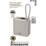 Kılıf House 10.000 Mah 20W Hızlı Şarj Kendinden Type-C Kablolu LCD Mini Powerbank Taşınabilir Şarj Cihazı - Bej