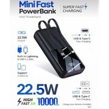 Kılıf House 10.000 Mah 22.5W Hızlı Şarjlı Kendinden Kablolu Dijital Mini Powerbank Taşınabilir Şarj Cihazı - Siyah