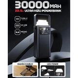 Kılıf House 30.000 Mah 22.5W Hızlı Şarjlı Kendinden Kablolu Kamp Lambalı Powerbank Taşınabilir Şarj Cihazı - Siyah