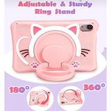 Kılıf House Kedi Karakterli Dayanıklı Çocuk Tablet Kılıfı Standlı Eğlenceli Koruyucu Kapak - Galaxy Tab A9 Plus 11'' - Pembe - Beyaz