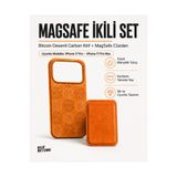 Kılıf Reyonu iPhone 17 Pro ve 17 Pro Max Uyumlu Bitcoin Desenli Kılıf + MagSafe Cüzdan İkili Set Turuncu 17 Pro 17 Promax