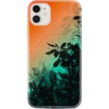 Kılıfland Apple iPhone 14 ile Uyumlu Silikon Kılıf, Çiçek Desen, Turuncu-Yeşil Gradient