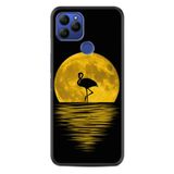 Kılıfland General Mobile GM 21 New Edition ile Uyumlu Silikon Kılıf, Ay ve Flamingo Deseni, Siyah