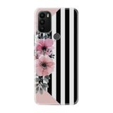 Kılıfland General Mobile GM 21 Plus New Edition ile Uyumlu Çiçek Desenli Baskılı Silikon Kılıf, Pembe-Siyah Çizgili