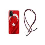 Kılıfland General Mobile GM21 Plus Uyumlu Kılıf, Türk Bayrağı Desenli, Rasta İpli Boyun Askılı, Kırmızı