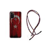 Kılıfland General Mobile GM21 Plus Uyumlu Kılıf, Türk Bayrağı Desenli, Rasta İpli Boyun Askılı, Silikon, Kırmızı
