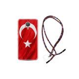 Kılıfland General Mobile GM5 Plus ile Uyumlu Kılıf, Rasta İpli Boyun Askılı, Türk Bayrağı Desenli, Silikon, Kırmızı