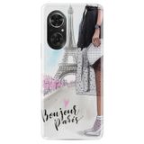 Kılıfland Huawei Honor 50 ile Uyumlu Kılıf, Resimli Desenli Baskılı Silikon, Bonjour Paris, Beyaz