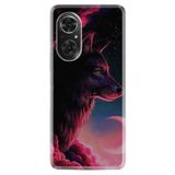 Kılıfland Huawei Honor 50 ile Uyumlu Kılıf, Resimli Desenli Baskılı Silikon, Kurt ve Ay, Siyah