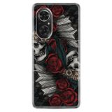 Kılıfland Huawei Honor 50 ile Uyumlu Silikon Kılıf, Skull Rose Desen, Siyah