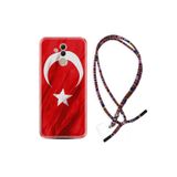 Kılıfland Huawei Mate 20 Lite ile Uyumlu Rasta İpli Boyun Askılı Türk Bayrağı Desenli Silikon Kılıf, Kırmızı