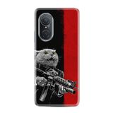 Kılıfland Huawei Nova 9 SE ile Uyumlu Silikon Kılıf, Çılgın Kedi Deseni, Kırmızı-Siyah