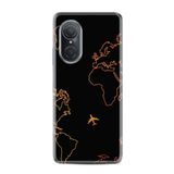 Kılıfland Huawei Nova 9 Se ile Uyumlu Silikon Kılıf, Harita ve Uçak Desen, Siyah