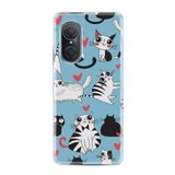 Kılıfland Huawei Nova 9 Se ile Uyumlu Silikon Kılıf, Kedicikler Desen, Mavi
