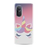 Kılıfland Huawei Nova 9 Se ile Uyumlu Silikon Kılıf, Unicorn Desen, Pembe-Beyaz