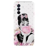 Kılıfland Huawei Nova Y70 ile Uyumlu Resimli Desenli Baskılı Silikon Kılıf, Pembe Çiçek ve Kadın Figürü, Beyaz