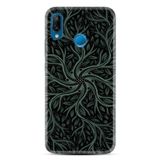 Kılıfland Huawei Y7 2019 ile Uyumlu Silikon Kılıf, Sarmaşıklar Desen, Siyah