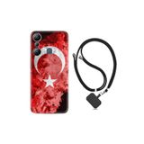 Kılıfland Infinix Hot 20i Kılıf, İpli Boyun Askılı, Silikon, Türk Bayrağı Desenli