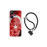 Kılıfland Infinix Hot 30i ile Uyumlu Kılıf, Desenli, İpli Boyun Askılı, Silikon, Türk Bayrağı, Kırmızı