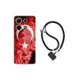 Kılıfland Infinix Note 30 ile Uyumlu Kılıf, Türk Bayrağı Desenli, İpli Boyun Askılı, Silikon, Kırmızı