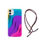 Kılıfland iPhone 13 ile Uyumlu Rasta İpli Boyun Askılı Desenli Silikon Kılıf, Renk Cümbüşü