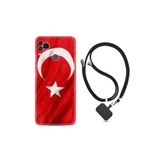 Kılıfland Omix X400 ile Uyumlu Silikon Kılıf, Ipli Boyun Askılı, Türk Bayrağı Desenli, Kırmızı