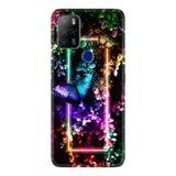 Kılıfland Omix X500 ile Uyumlu Kılıf, Temperli Cam Silikon, Butterfly Neon Desen, Siyah