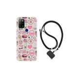 Kılıfland Omix X500 ile Uyumlu Silikon Kılıf, İpli Boyun Askılı, Desenli, Donut Flamingo, Renkli