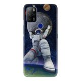 Kılıfland Omix X500 ile Uyumlu Telefon Kılıfı, Temperli Cam Silikon, Astronot ve Dünya Deseni, Siyah