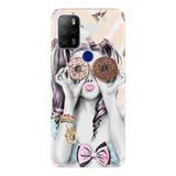 Kılıfland Omix X500 ile Uyumlu Temperli Cam Silikon Kılıf, Desenli Baskılı, Donut Girl, Renkli